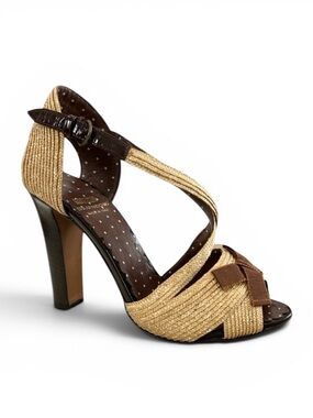 Moschino Cheap And Chip Woven Straw Crisscross Bow Peep Toe Sandals Size 8.5